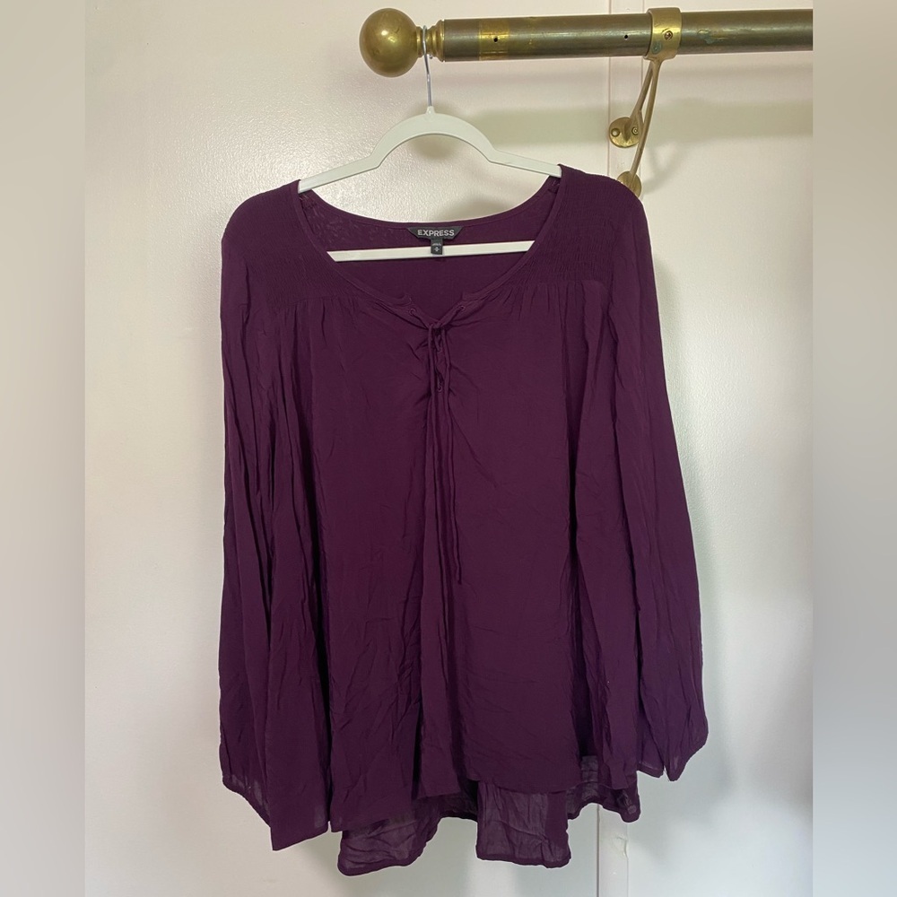 Express Purple Tie Front Relaxed Blouse